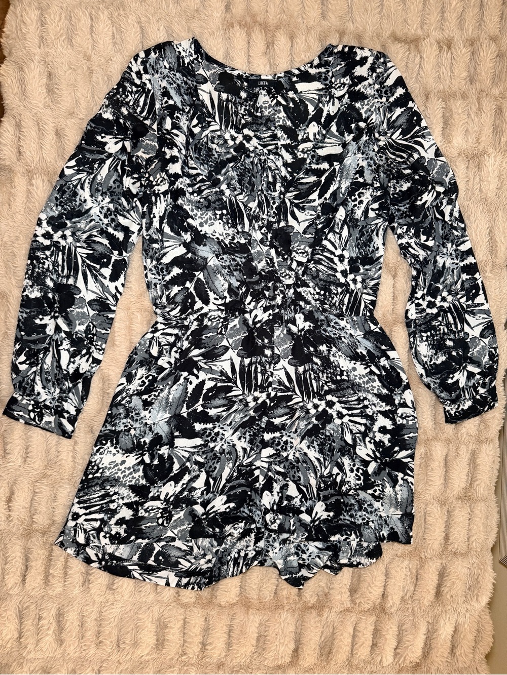 Lucca Couture Black and White Abstract Romper